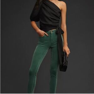 NWT Pilcro Anthropologie Womens Corduroy Pants Size 27 Green High Rise Skinny